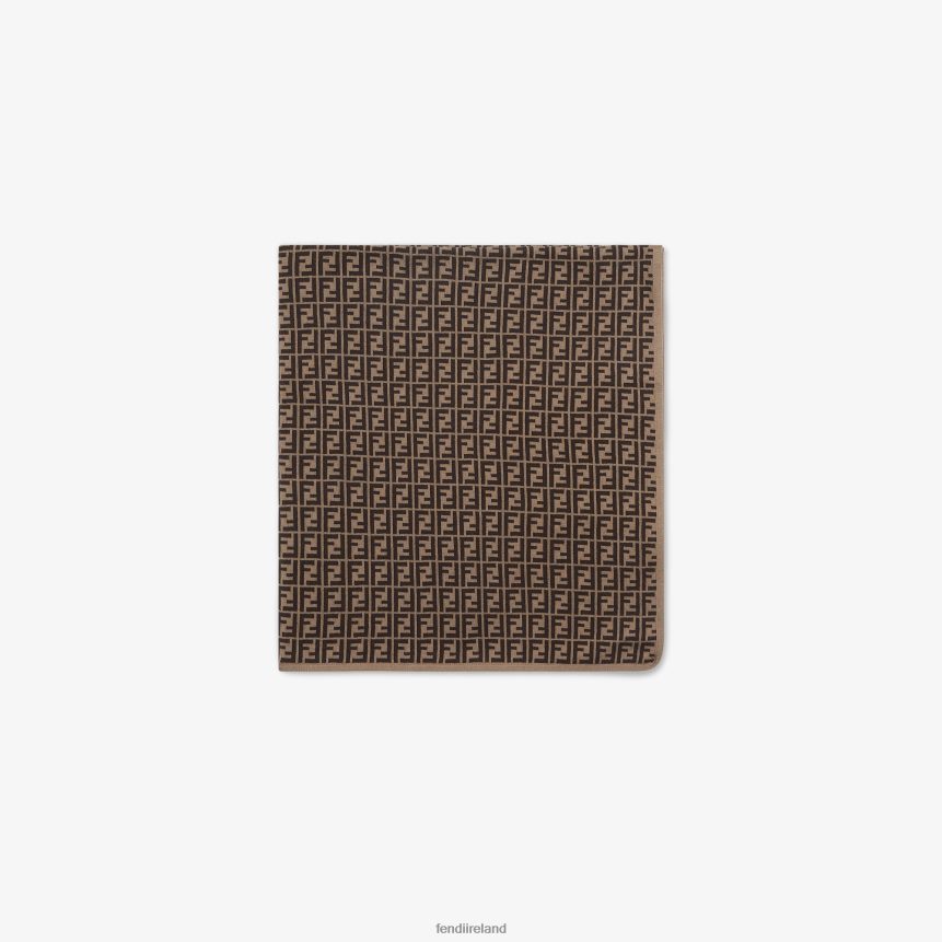 Fendi Kids Cotton And Cashmere Knit Blanket With FF Logo R06TFR2789 Accessories Fashion