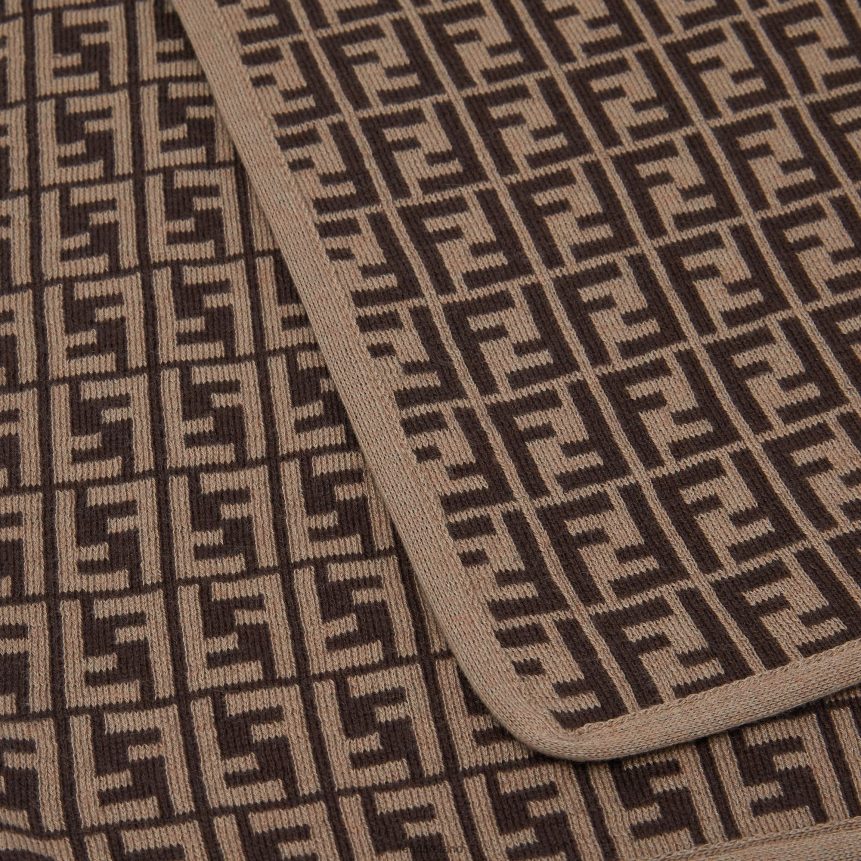 Fendi Kids Cotton And Cashmere Knit Blanket With FF Logo R06TFR2789 Accessories Fashion