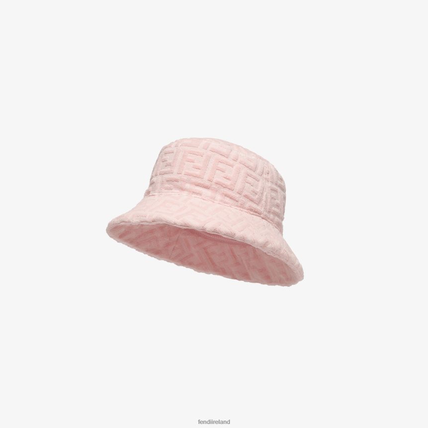 Fendi Kids Terry Cloche Hat With Logo R06TFR2966 Accessories Pink