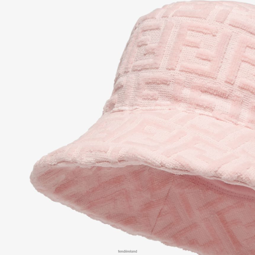 Fendi Kids Terry Cloche Hat With Logo R06TFR2966 Accessories Pink