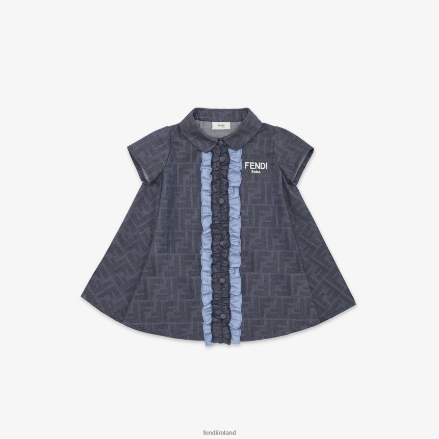 Fendi Kids Chambray Baby Dress R06TFR2766 Apparel Blue