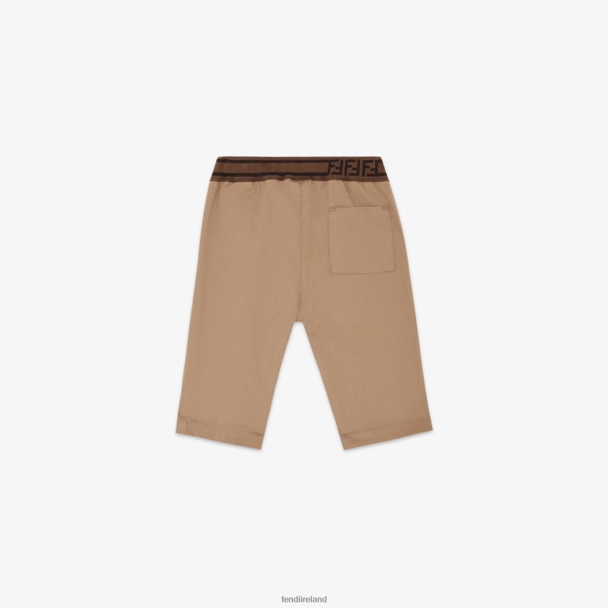 Fendi Kids Cotton Pants With Logo Accent R06TFR2820 Apparel Beige