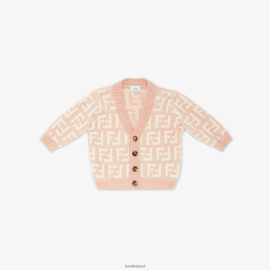 Fendi Kids Cream Chenille Cardigan R06TFR2815 Apparel Pink