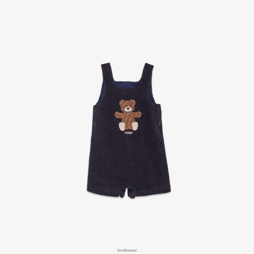 Fendi Kids Denim Dungarees With Embroidery R06TFR2775 Apparel Blue