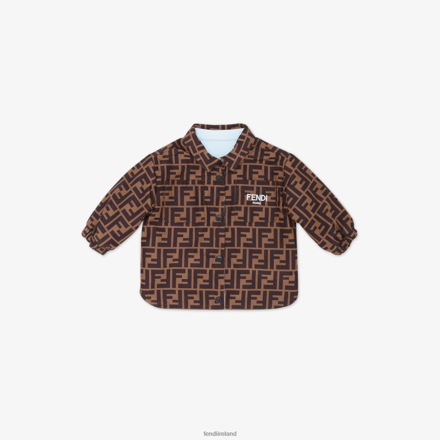 Fendi Kids Fleece And FF Nylon Reversible Shirt Jacket R06TFR2821 Apparel Light blue