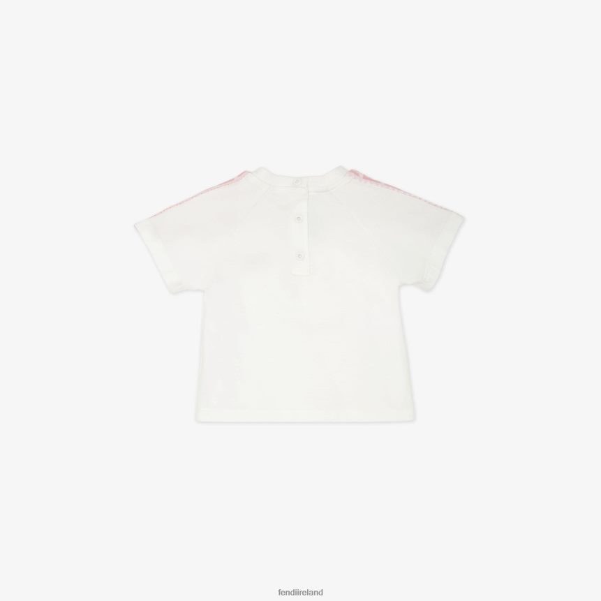 Fendi Kids Jersey T-Shirt With FF Bands R06TFR2809 Apparel White
