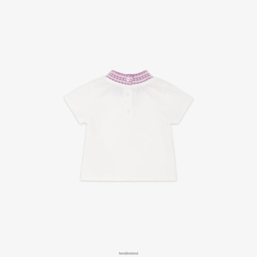 Fendi Kids Jersey T-Shirt With Lilac Logo R06TFR2777 Apparel White