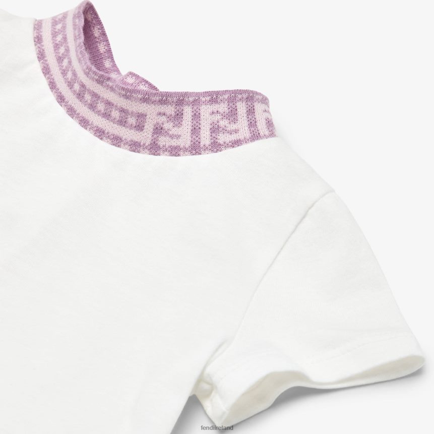 Fendi Kids Jersey T-Shirt With Lilac Logo R06TFR2777 Apparel White