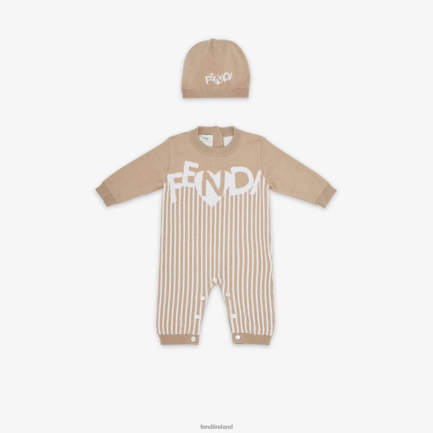 Fendi Kids Knitted Baby Set R06TFR2752 Apparel Beige