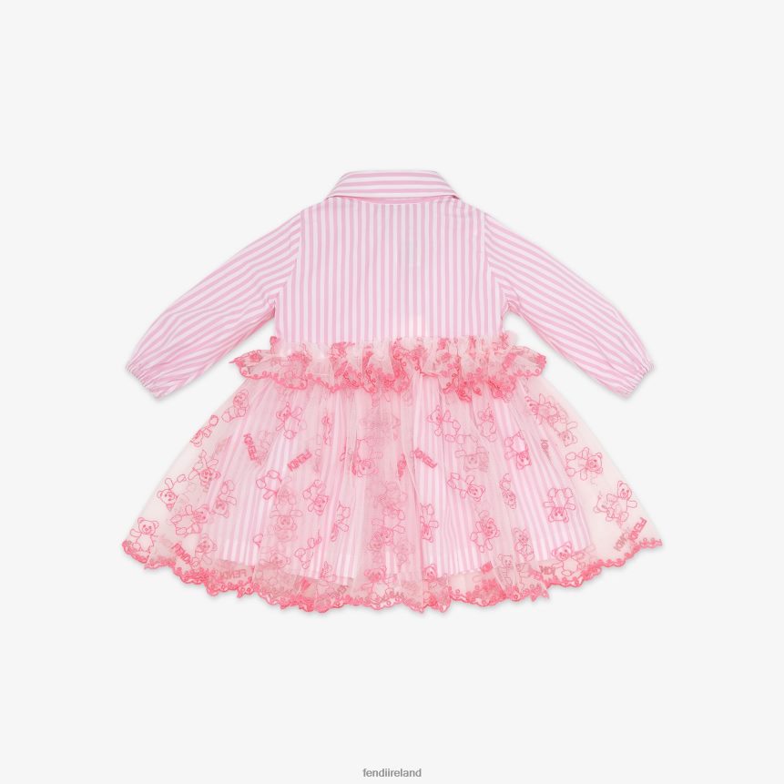 Fendi Kids Neon Poplin And Tulle Baby Dress R06TFR2759 Apparel Pink