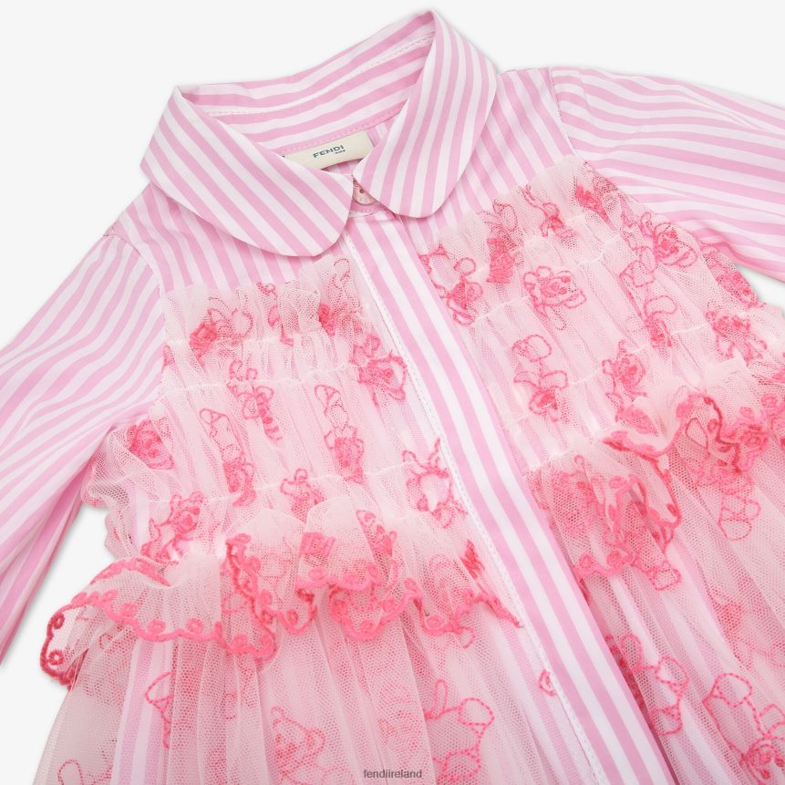 Fendi Kids Neon Poplin And Tulle Baby Dress R06TFR2759 Apparel Pink
