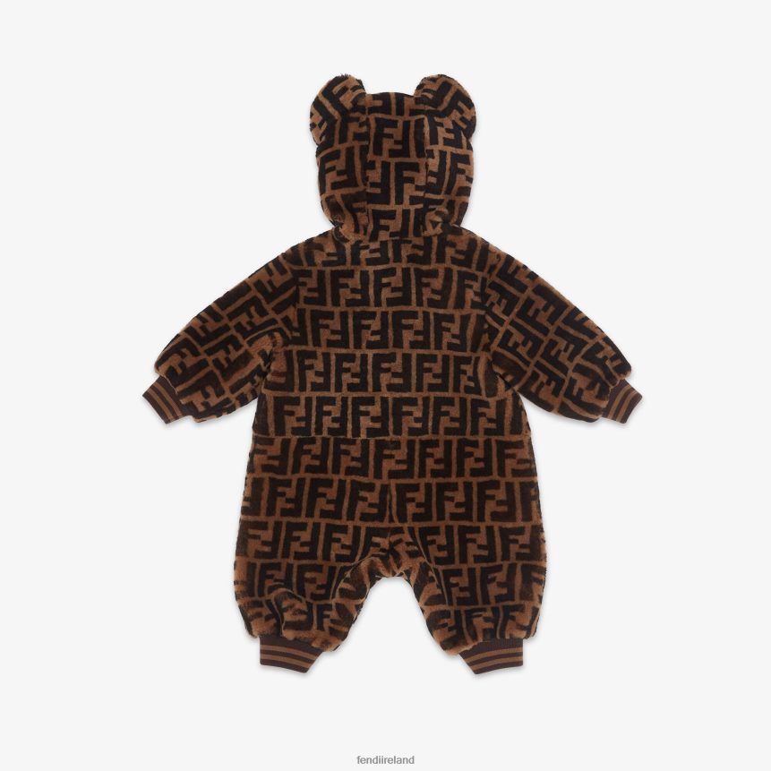 Fendi Kids Shearling Baby All-In-One Suit With Logo R06TFR2753 Apparel Brown