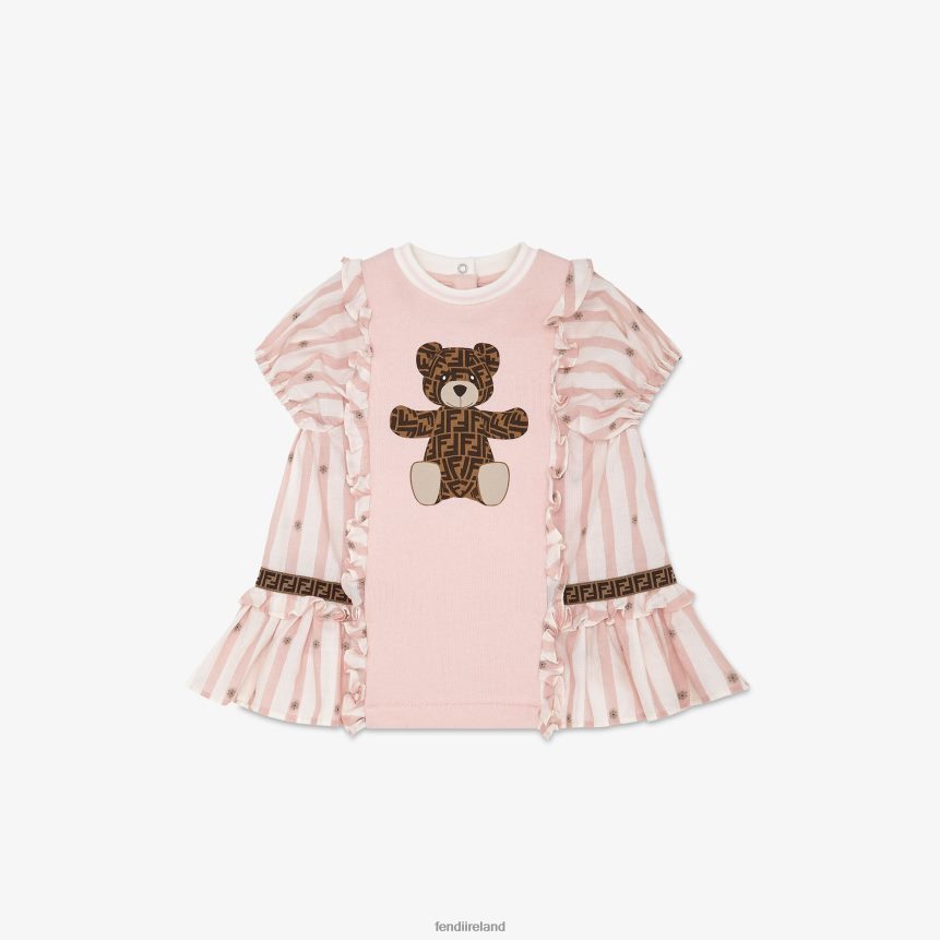 Fendi Kids Striped Poplin And Cotton Dress R06TFR2825 Apparel Pink