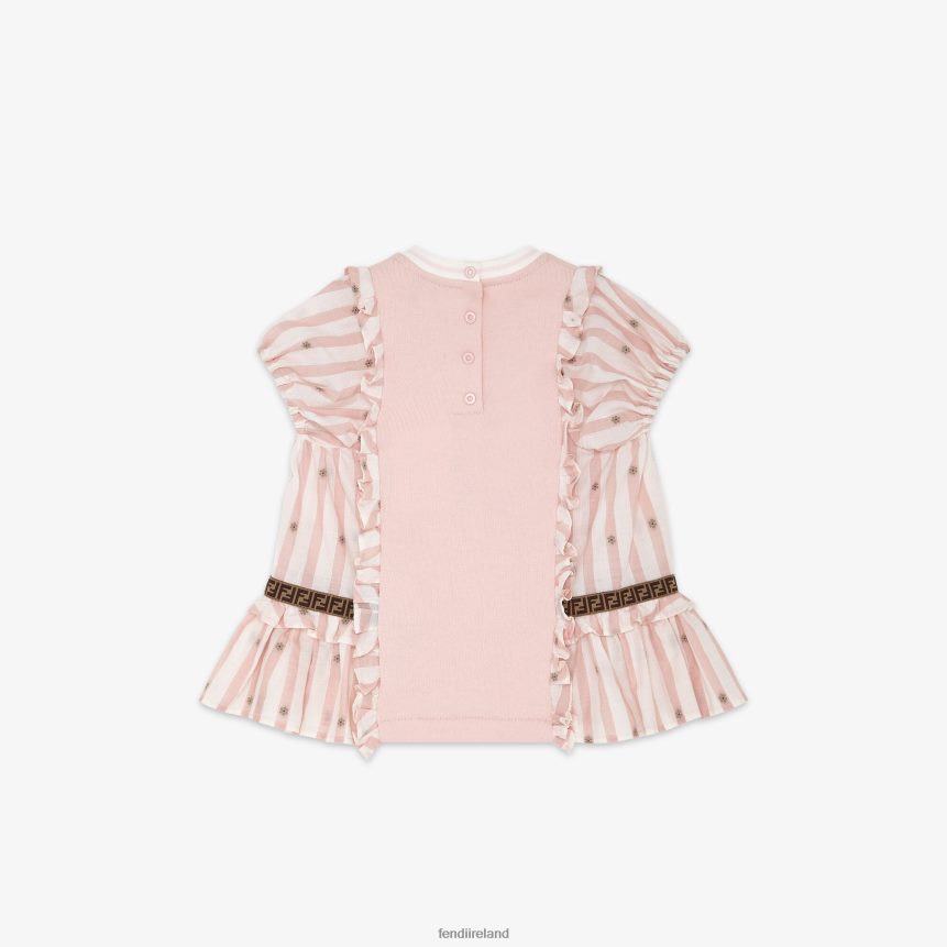 Fendi Kids Striped Poplin And Cotton Dress R06TFR2825 Apparel Pink