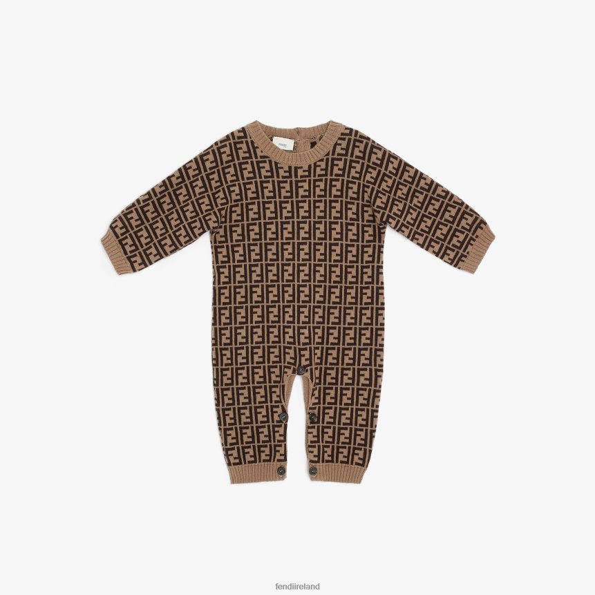 Fendi Kids Tobacco Cotton And Cashmere Onesie R06TFR2781 Apparel Fashion