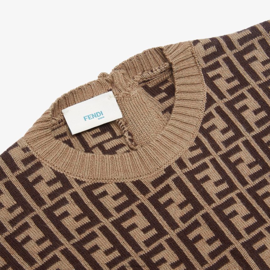 Fendi Kids Tobacco Cotton And Cashmere Onesie R06TFR2781 Apparel Fashion