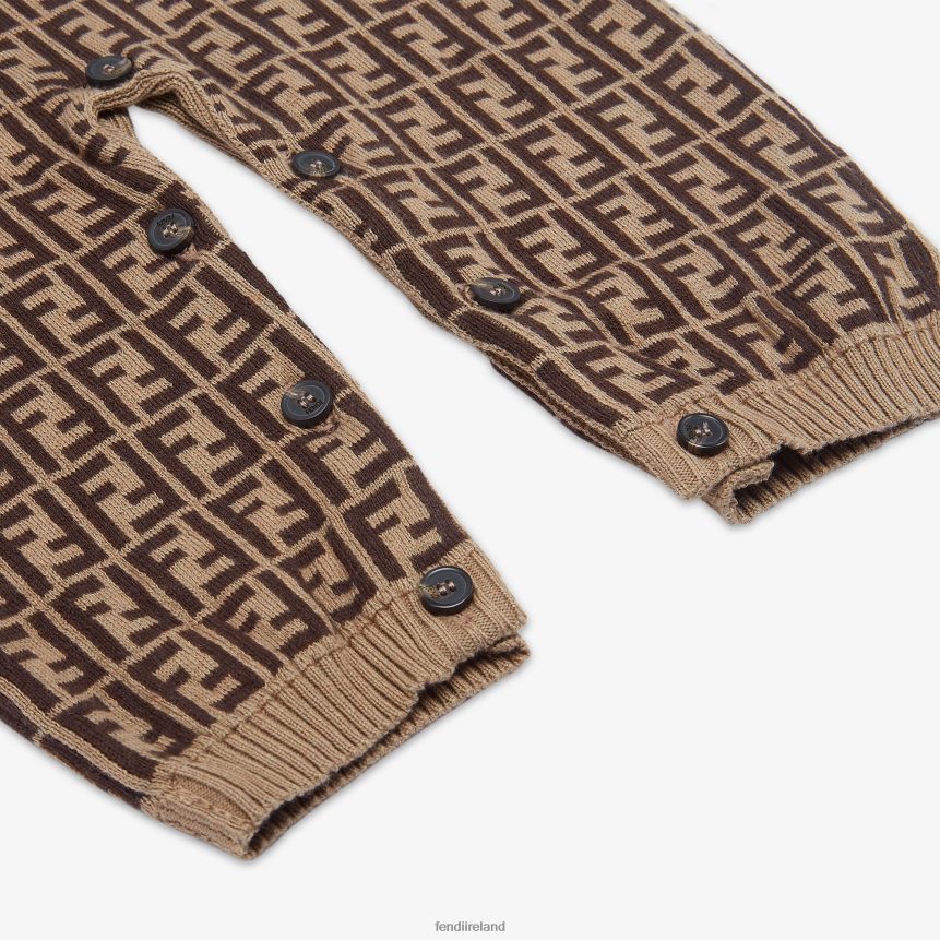 Fendi Kids Tobacco Cotton And Cashmere Onesie R06TFR2781 Apparel Fashion