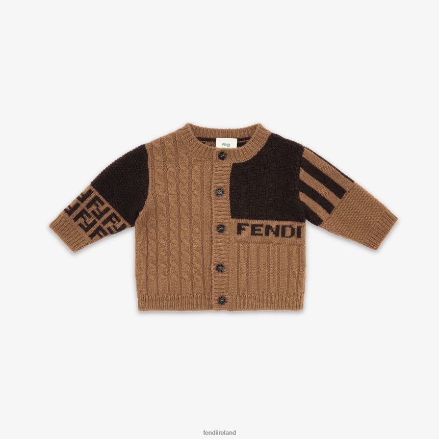 Fendi Kids Tobacco Knitted Baby Cardigan R06TFR2758 Apparel Brown