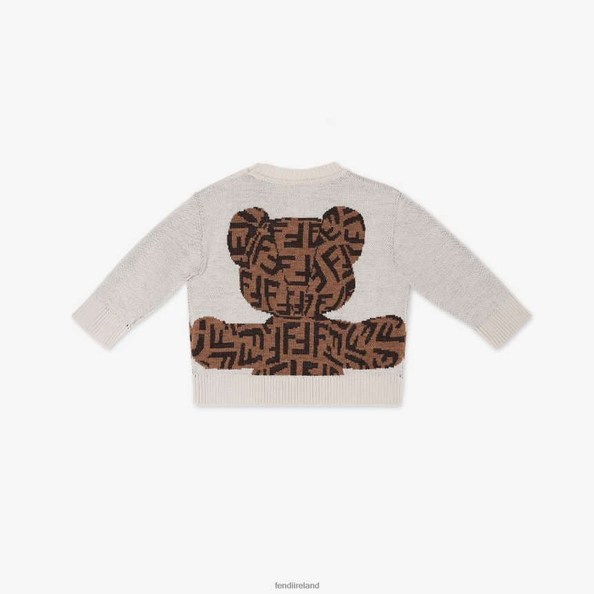 Fendi Kids Virgin-Wool Baby Sweater With Teddy Bear R06TFR2784 Apparel Fashion