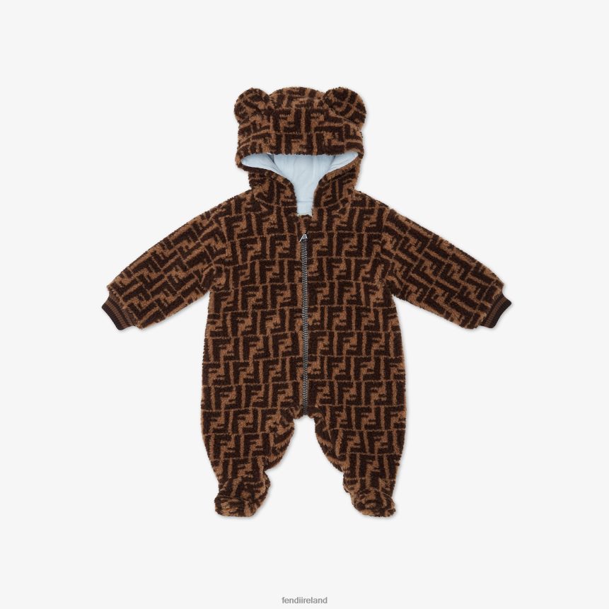 Fendi Kids Wool-Blend Maxi Teddy Bear Baby Playsuit With All-Over FF Logo R06TFR2785 Apparel Fashion