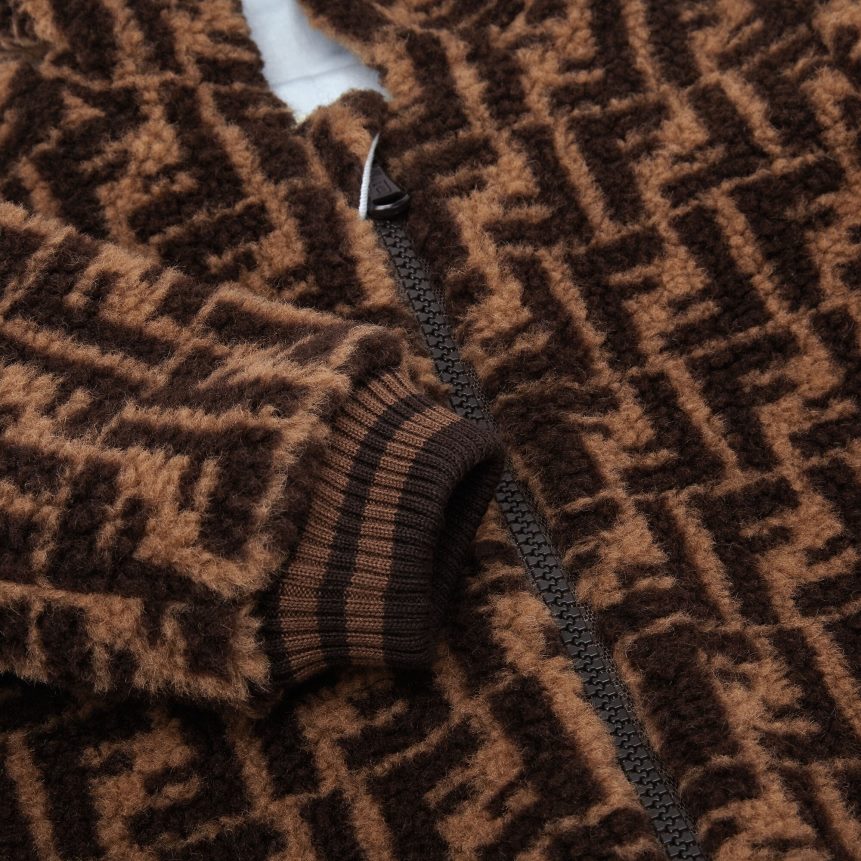 Fendi Kids Wool-Blend Maxi Teddy Bear Baby Playsuit With All-Over FF Logo R06TFR2785 Apparel Fashion