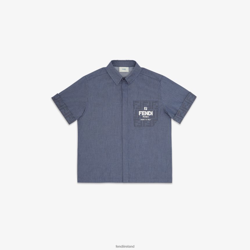 Fendi Kids Chambray Junior Shirt R06TFR2957 Apparel Blue