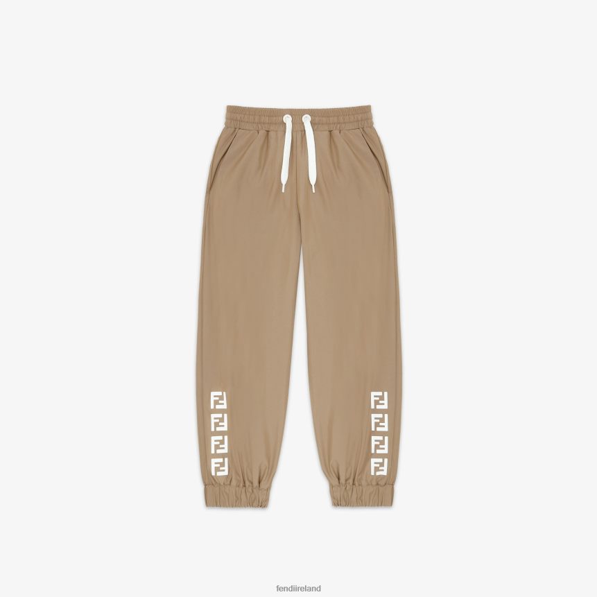 Fendi Kids Tech Cotton Pants With FF Logo R06TFR2961 Apparel Beige