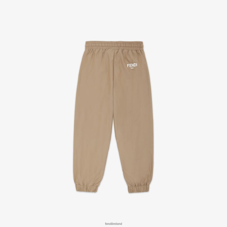 Fendi Kids Tech Cotton Pants With FF Logo R06TFR2961 Apparel Beige