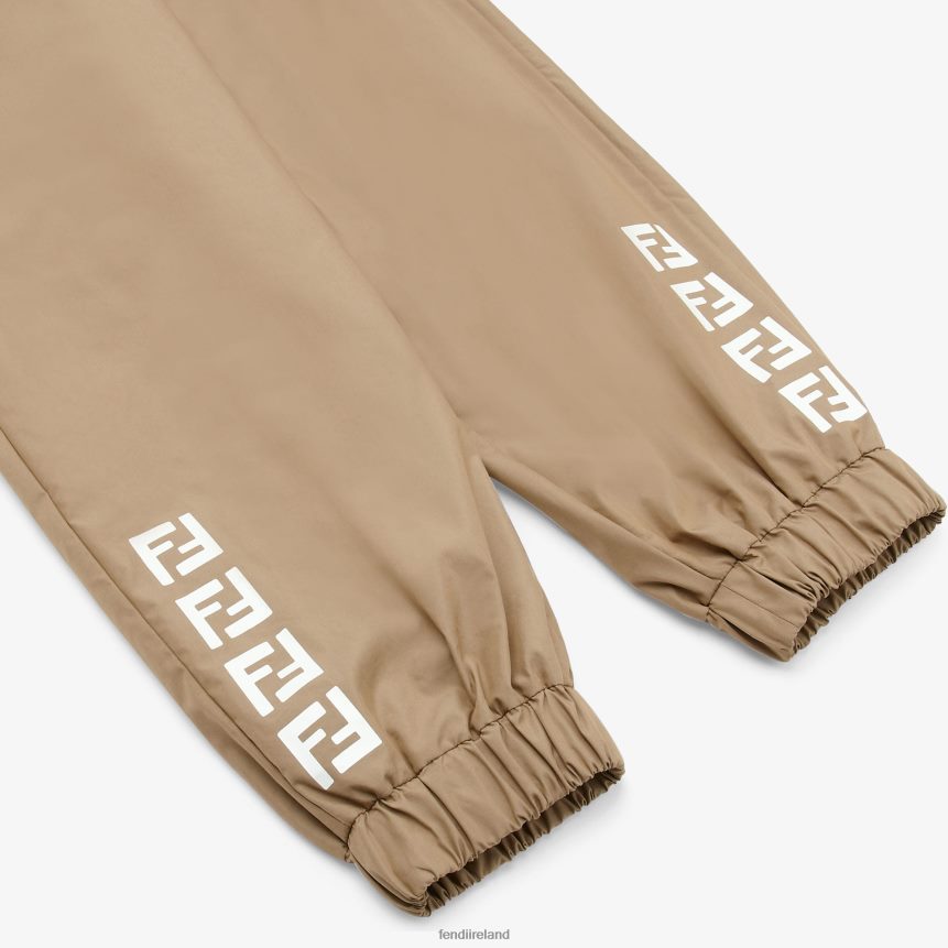 Fendi Kids Tech Cotton Pants With FF Logo R06TFR2961 Apparel Beige