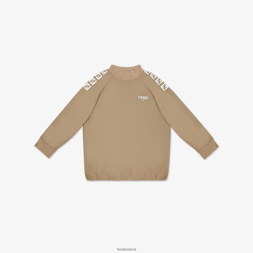 Fendi Kids Tech Cotton Sweatshirt With FF Logo R06TFR2960 Apparel Beige