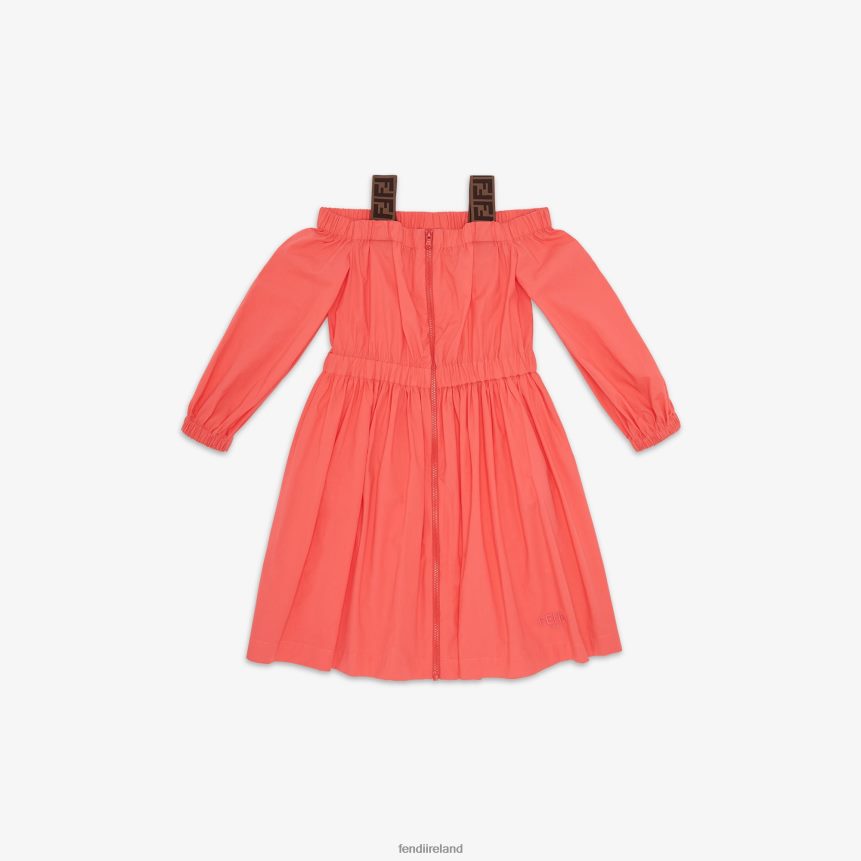 Fendi Kids Coral Gabardine Junior Dress R06TFR2924 Apparel Red