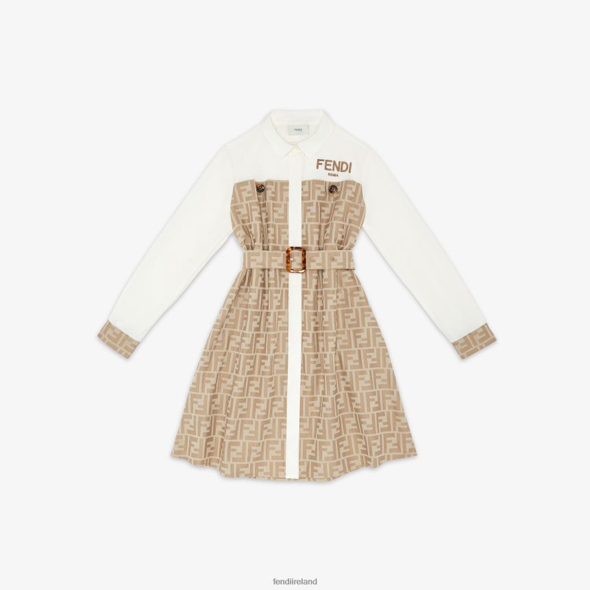 Fendi Kids Cotton And Poplin FF Dress R06TFR2885 Apparel White