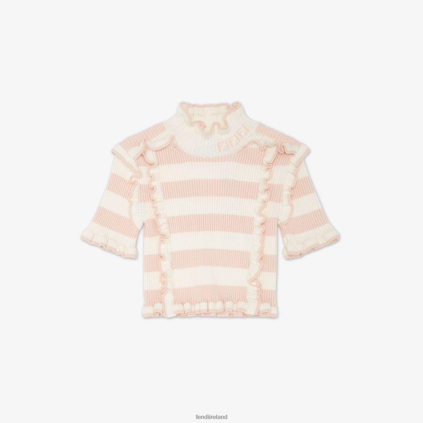 Fendi Kids Cream Knit Top R06TFR2893 Apparel Pink
