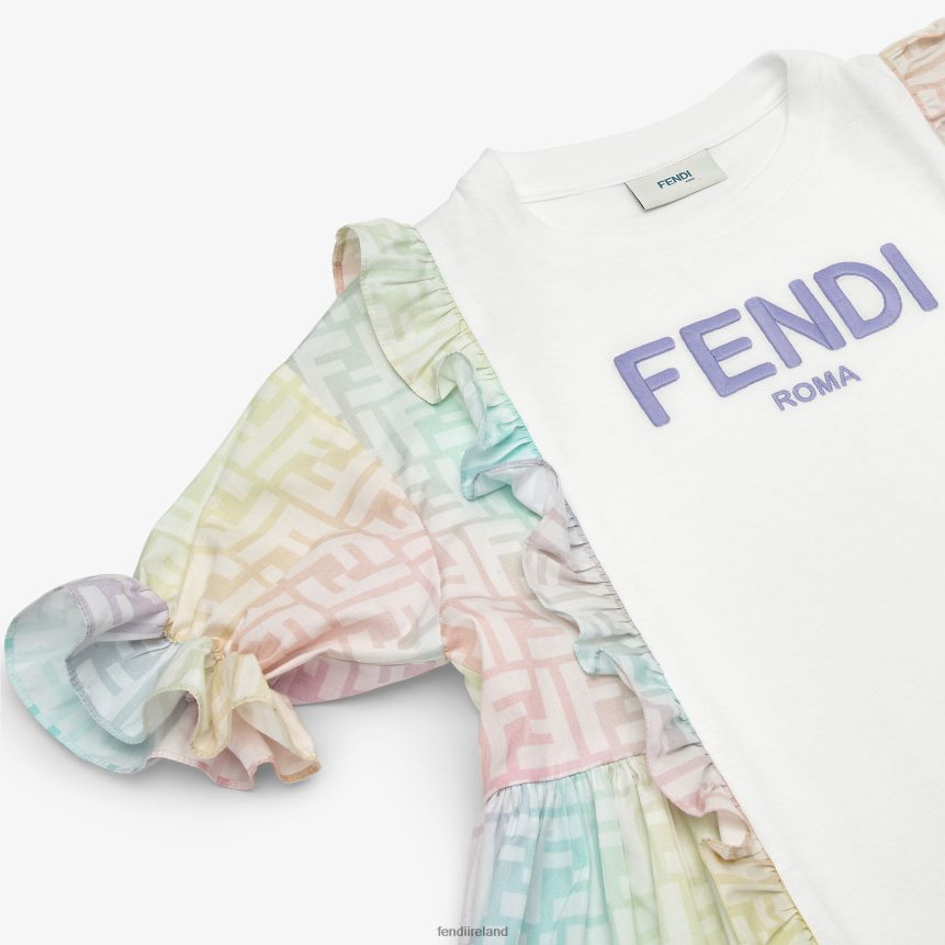 Fendi Kids Jersey And MultiFF Poplin Dress R06TFR2874 Apparel Multicolor