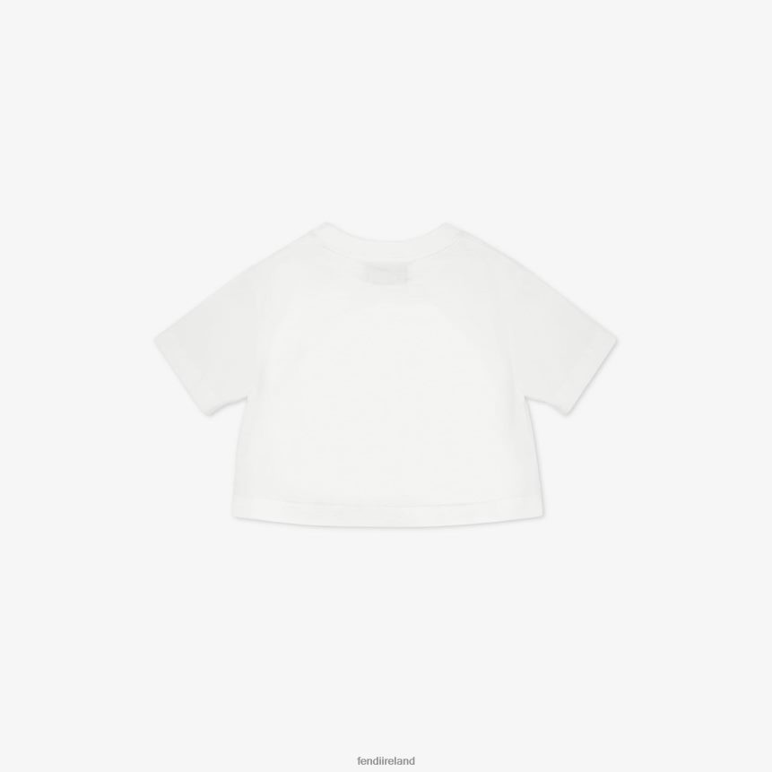 Fendi Kids Jersey Cropped T-Shirt With Multiprint R06TFR2875 Apparel White