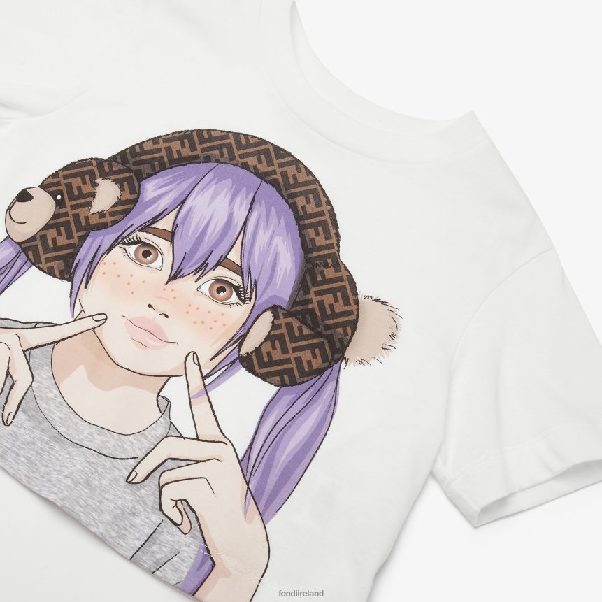 Fendi Kids Jersey Cropped T-Shirt With Multiprint R06TFR2875 Apparel White