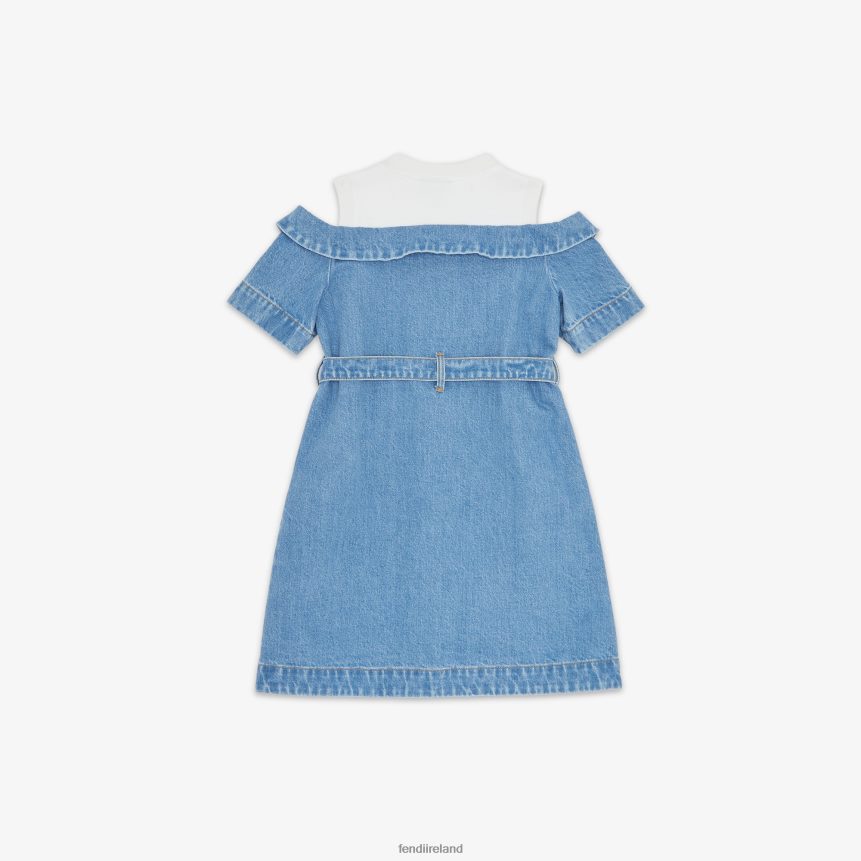 Fendi Kids Jersey Fleece And Denim Junior Dress R06TFR2923 Apparel Blue