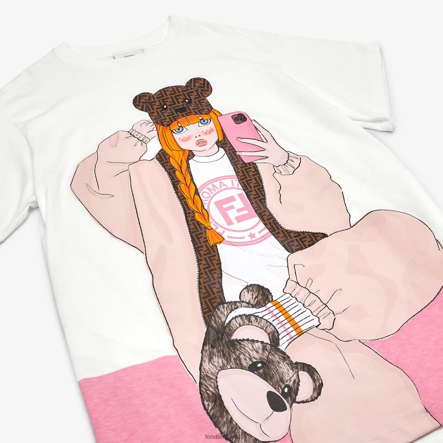 Fendi Kids Jersey Maxi T-Shirt With Multiprint R06TFR2907 Apparel White