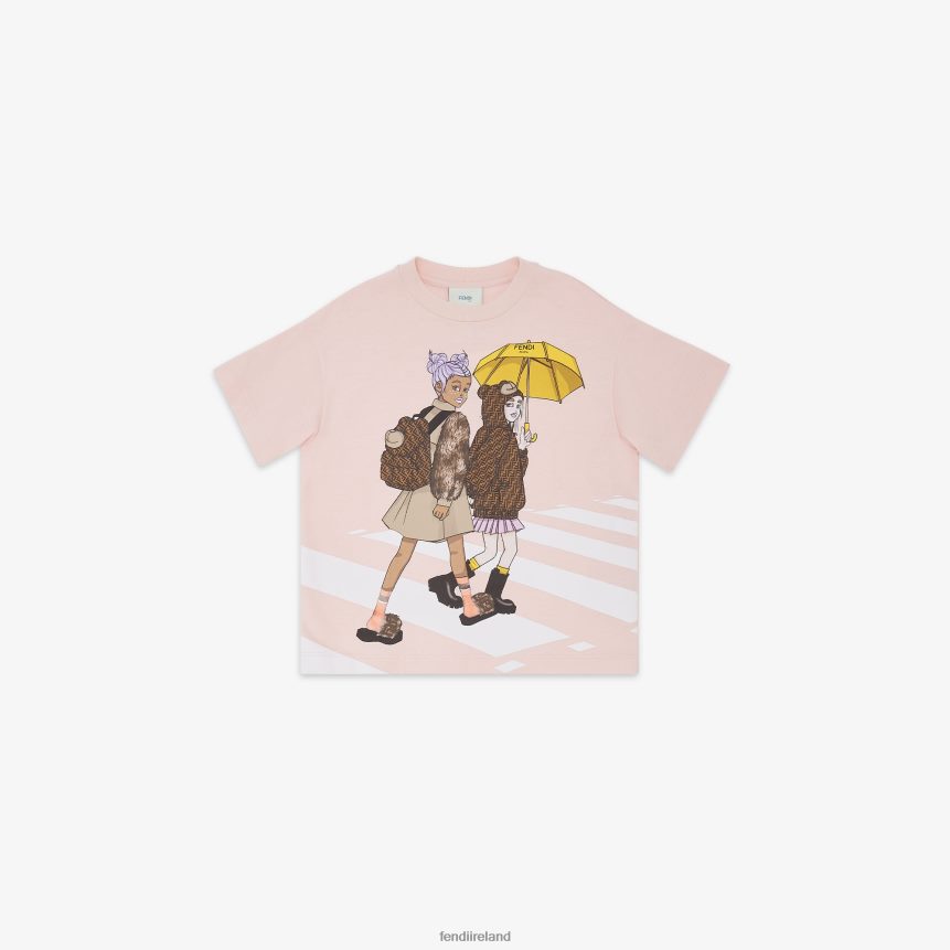 Fendi Kids Jersey T-Shirt With Print R06TFR2886 Apparel Pink