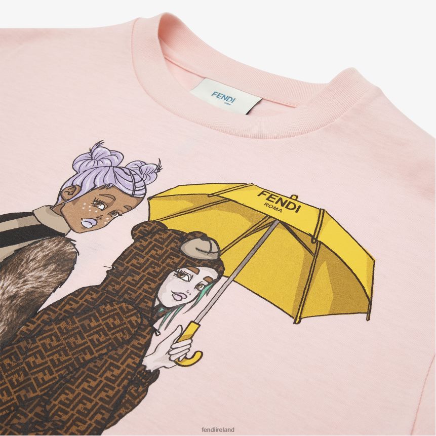 Fendi Kids Jersey T-Shirt With Print R06TFR2886 Apparel Pink