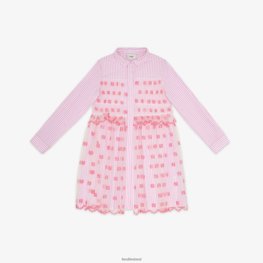 Fendi Kids Neon Poplin And Tulle Junior Dress R06TFR2857 Apparel Pink