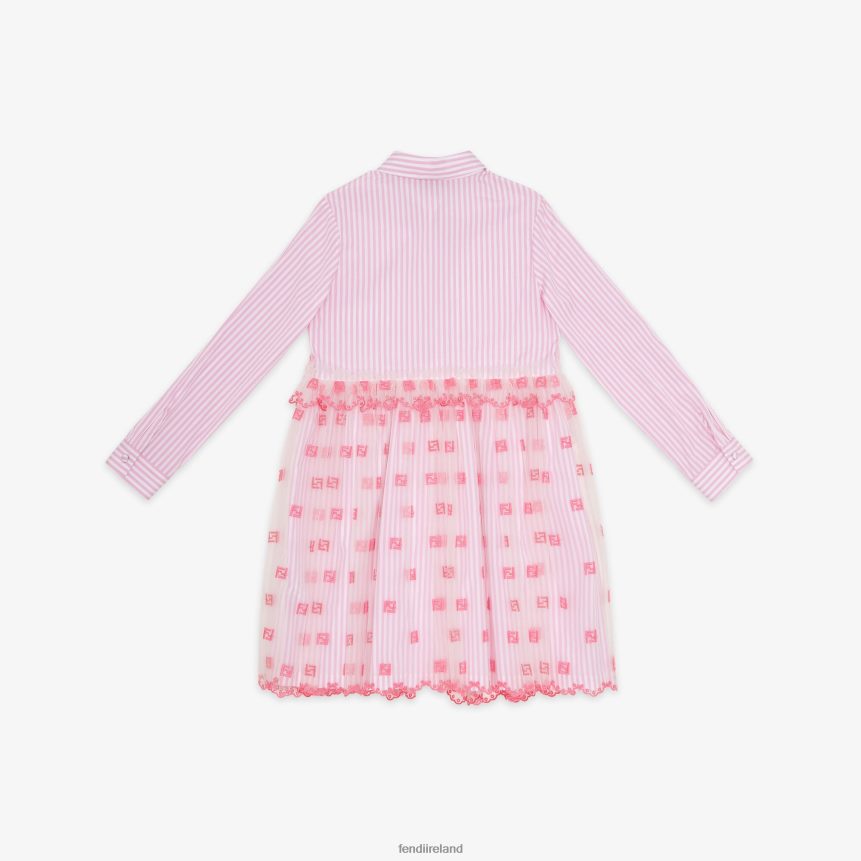 Fendi Kids Neon Poplin And Tulle Junior Dress R06TFR2857 Apparel Pink