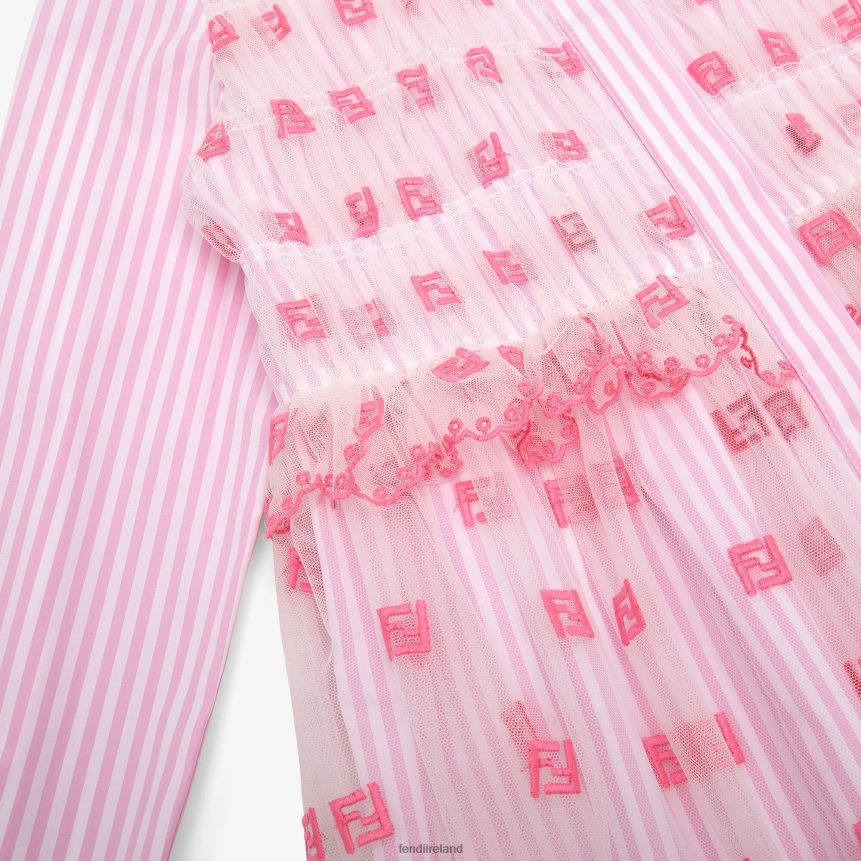 Fendi Kids Neon Poplin And Tulle Junior Dress R06TFR2857 Apparel Pink