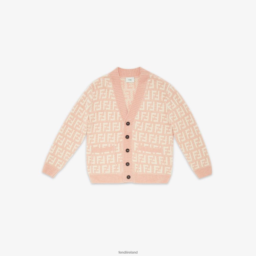 Fendi Kids Cream Chenille Cardigan R06TFR2895 Apparel Pink
