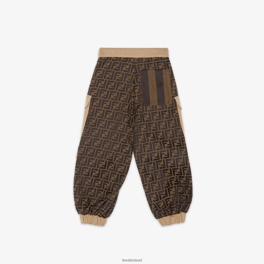 Fendi Kids FF Jacquard Fabric And Gabardine Pants R06TFR2905 Apparel Beige