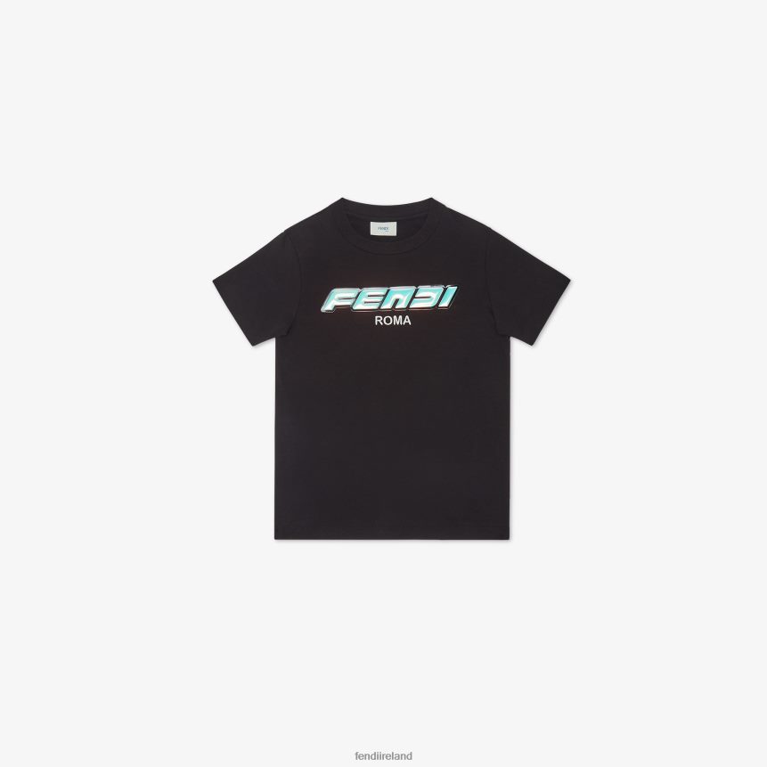 Fendi Kids Jersey T-Shirt With Lettering R06TFR2883 Apparel Black