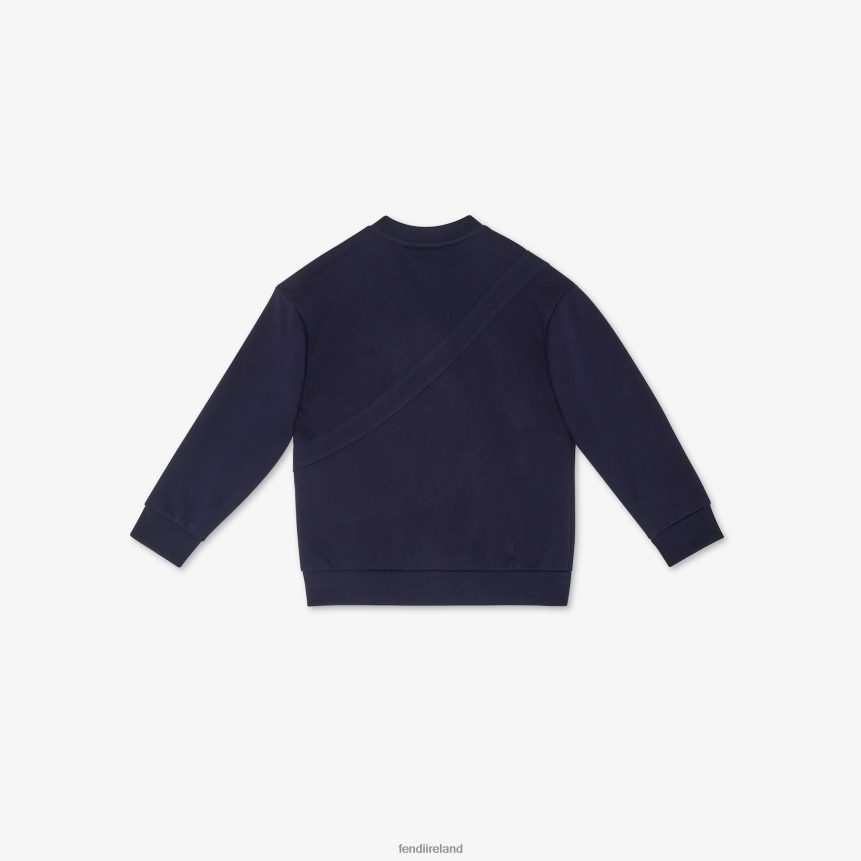 Fendi Kids Navy Sweatshirt With Large Baguette R06TFR2888 Apparel Blue