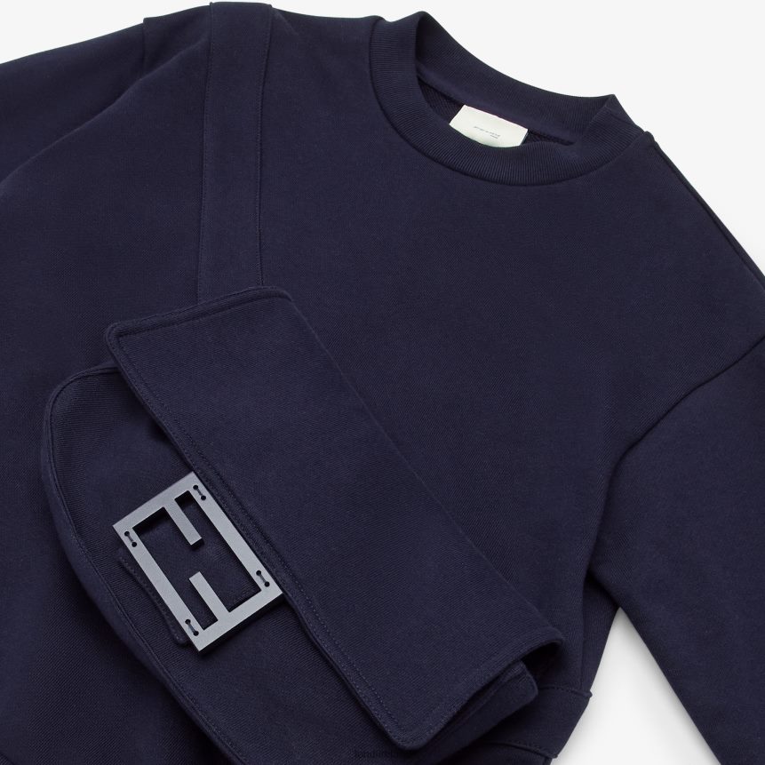 Fendi Kids Navy Sweatshirt With Large Baguette R06TFR2888 Apparel Blue