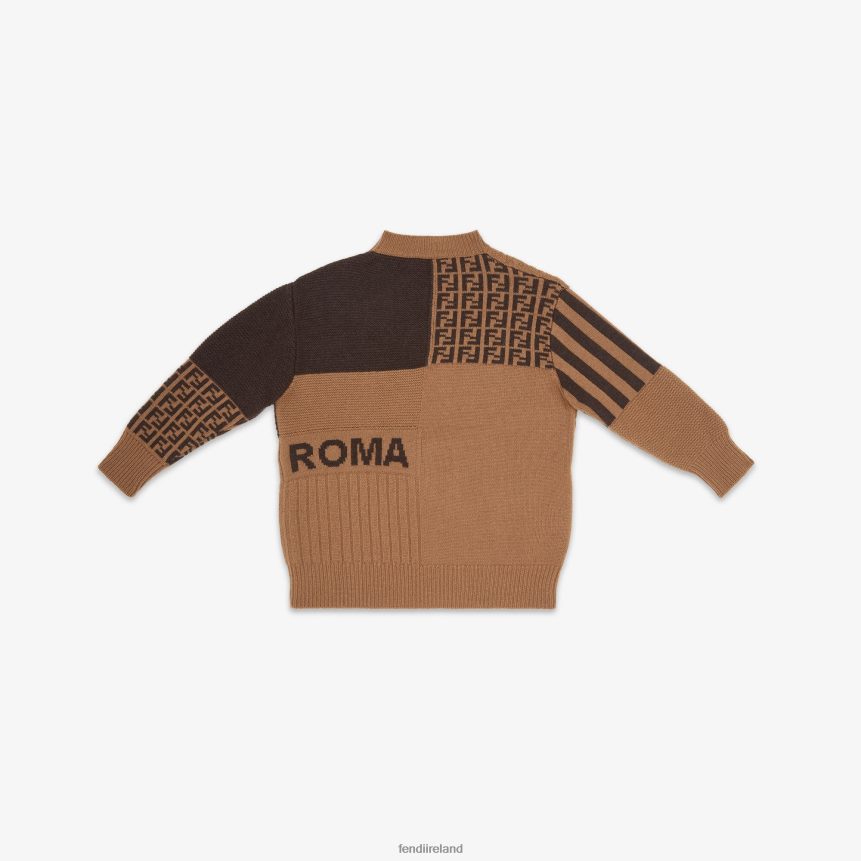Fendi Kids Tobacco Wool Junior Jumper R06TFR2848 Apparel Brown