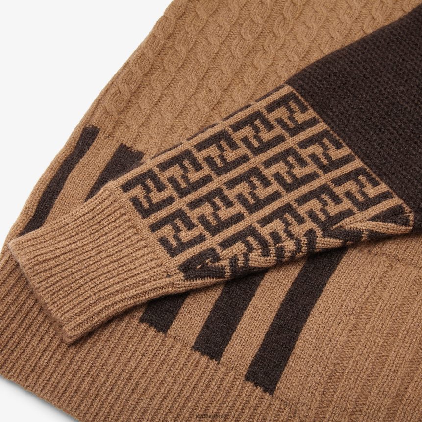 Fendi Kids Tobacco Wool Junior Jumper R06TFR2848 Apparel Brown